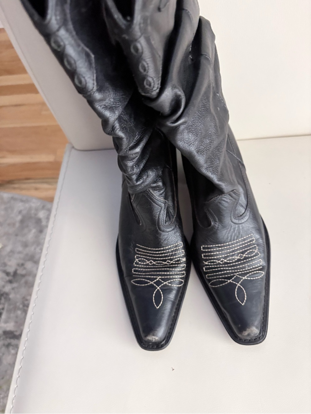 Steve Madden Black Embroidered Pointed-Toe Knee Boots